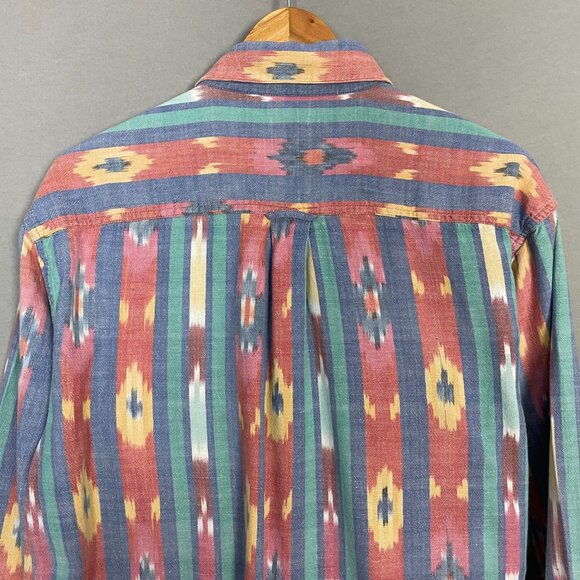 Vintage 90s Striped Button-Up Shirt Southwestern FLAWS Men Size Large Cotton - Picture 5 of 15